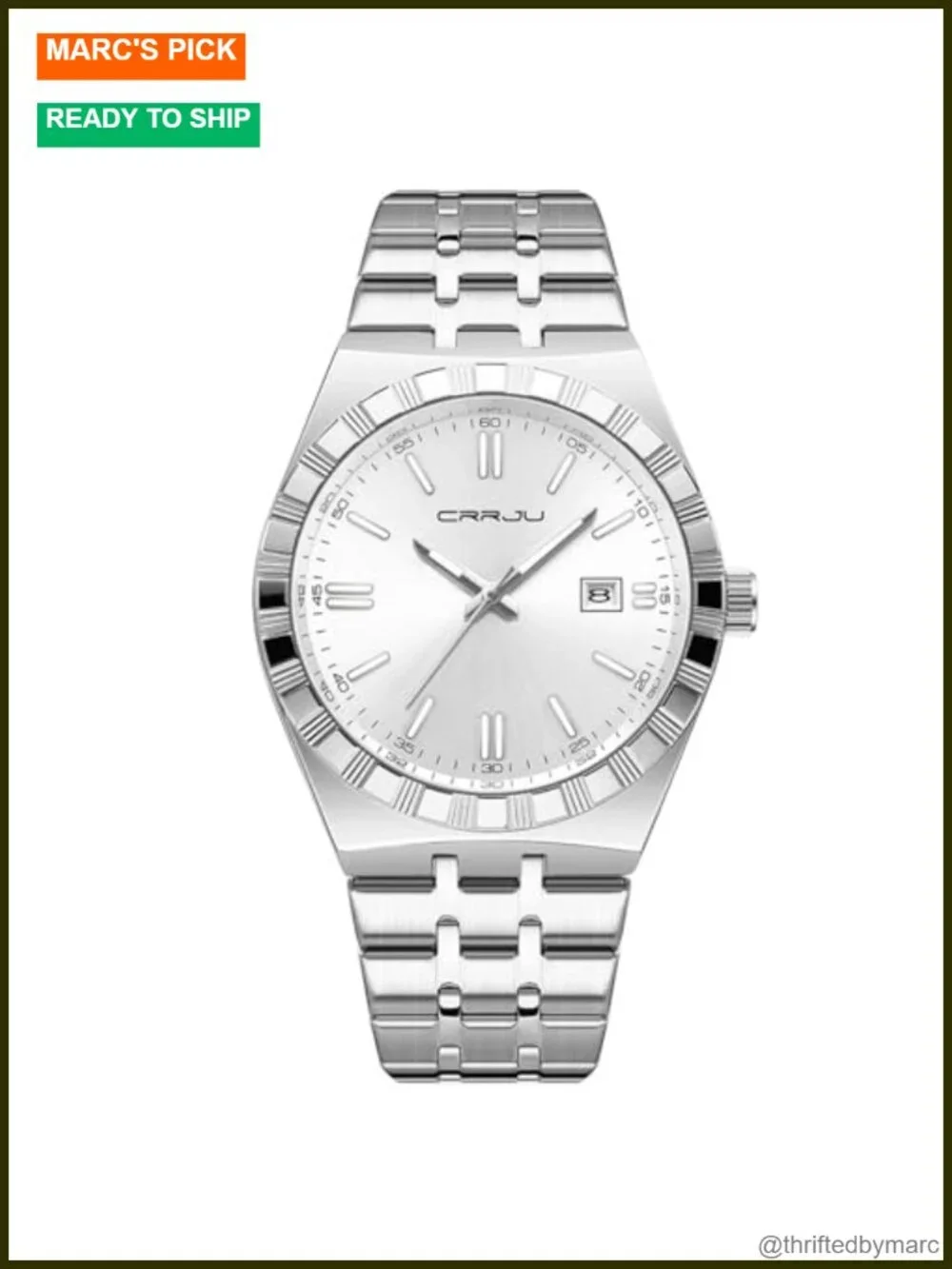 Luminous Analog Quartz Wristwatch, Business Calendar Watch Silver Stainless